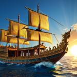 **Prompt:** A majestic Ming Dynasty treasure ship, larger than European ships of the time, sailing through a vibrant blue ocean. Intricate details of the ship's construction, including reinforced hull and advanced navigation systems, are visible. The scene evokes a sense of exploration and technological prowess. Golden sunlight highlights the ship's details.