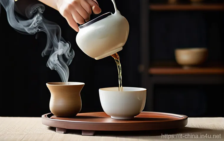 중국 전통 차 문화 - **The Mythical Discovery:**
    "An ancient Chinese emperor, Shen Nung, is depicted in a serene, lus...