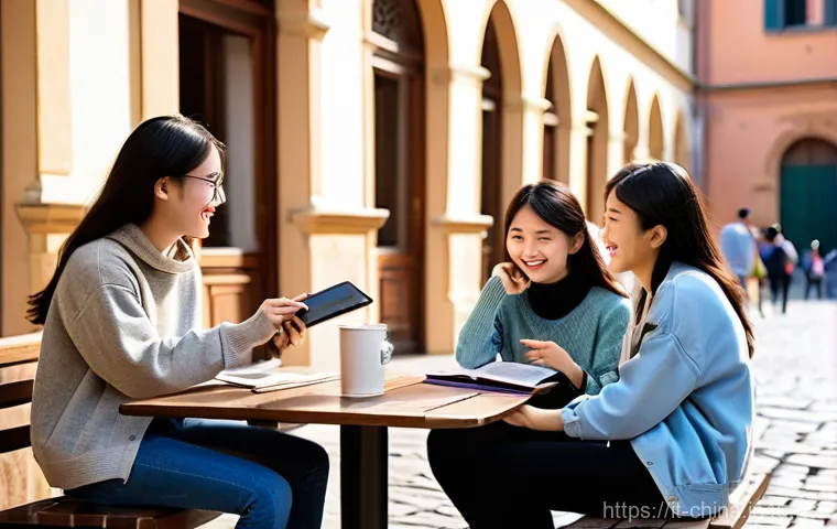 중국 유학생들이 선호하는 대학 - **European Cultural Immersion & Academic Excellence:**
"A group of four young, diverse Chinese u...