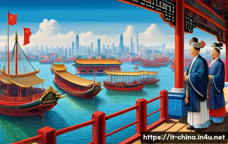 중국 근대사와 아편전쟁 - **Prompt 1: The Majestic Yet Isolated Qing Empire Confronts the Industrial West**
    "A grand, pano...