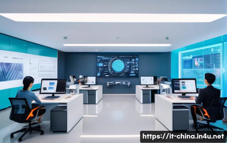 중국 IT 기업과 스타트업 - A futuristic Chinese tech startup office interior showcasing young entrepreneurs collaborating with ...