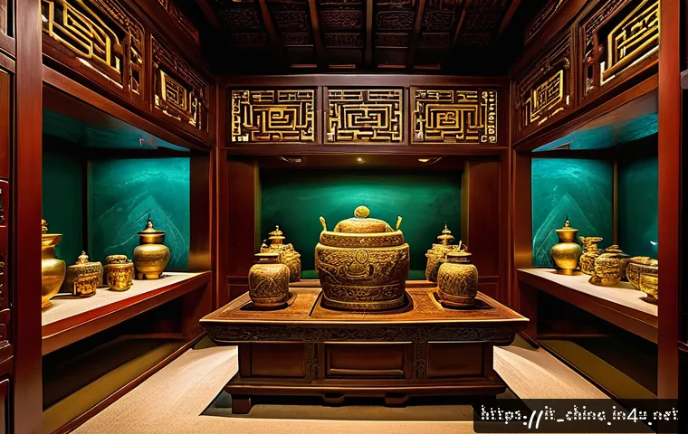 중국 고대 무덤 발굴 유물 - A highly detailed ancient Chinese burial chamber interior, showcasing multiple rooms and corridors f...