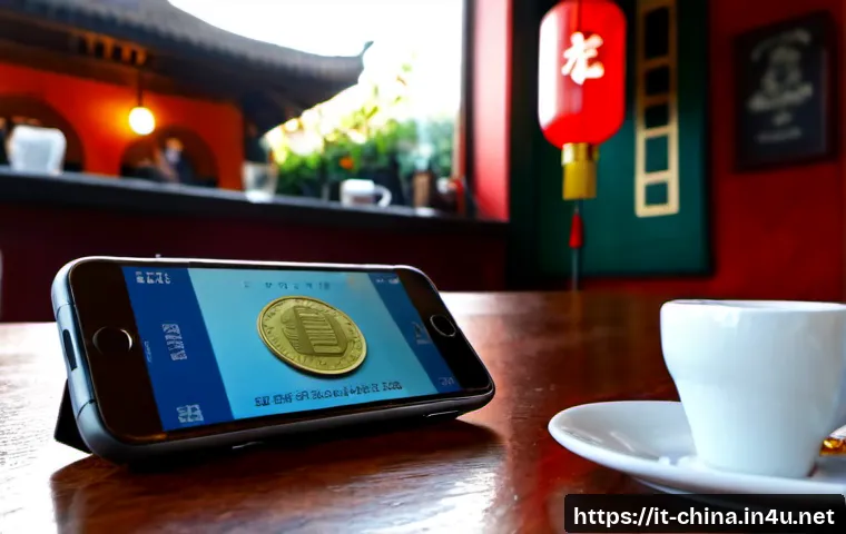 Home 17 중국의 디지털 위안화 동향 - Photorealistic Italian café in Milan, an Italian traveler using a modern smartphone to make a contac...